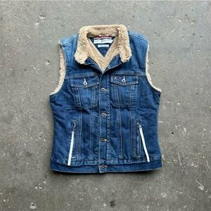 Tommy Hilfiger Sherpa Lined Denim Vest Women’s Small Y2K Jean Vest